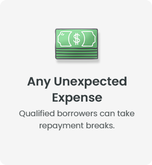 Any Unexpected Expense - Qualified borrowers can take repayment breaks.