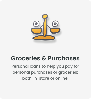 Groceries & Purchases - Personal loans to help you pay for personal purchases or groceries; both, In-store or online.
